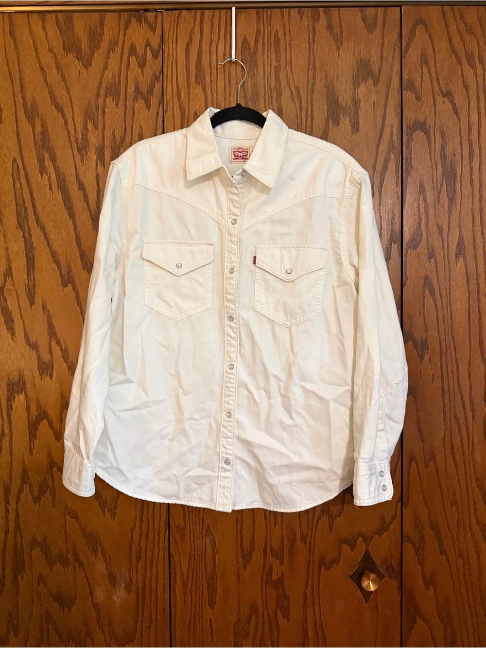 Levi's White Western Pearl Snap Shirt Mens Large 100% Cotton